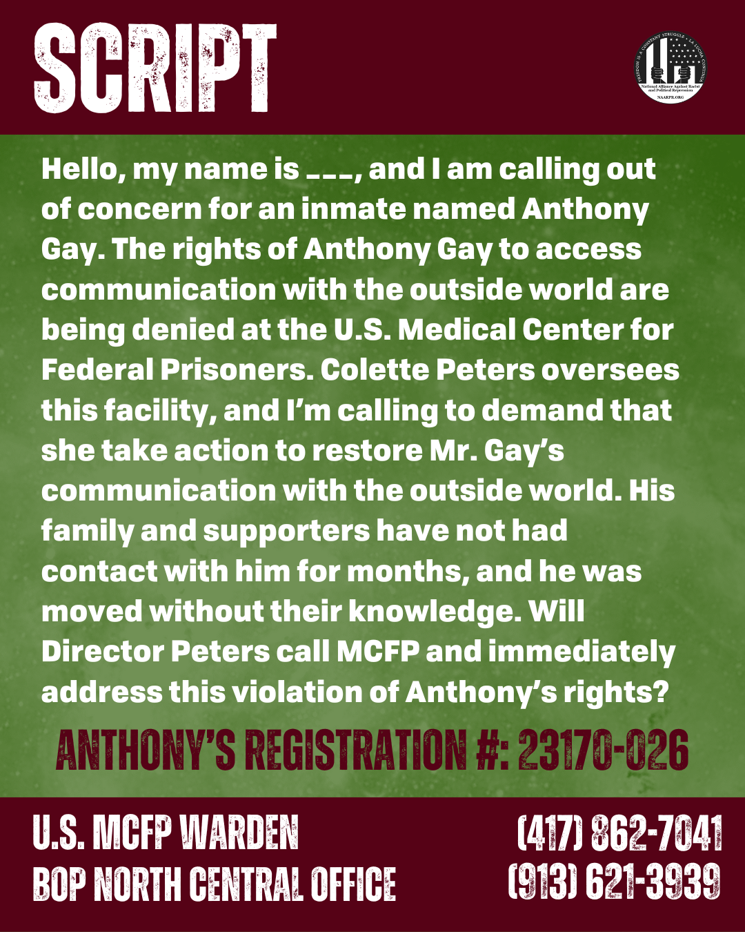 Demand Anthony Gay’s Communication Access Be Immediately Restored!