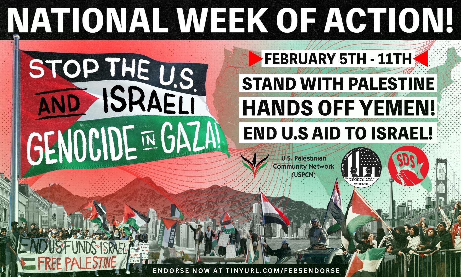National Week of Action February 5-11: Stop the U.S.-Israeli genocide in Gaza!